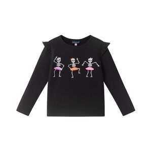Andy & Evan Girls  Glittery Dancing Skeletons Ruffle Top, Black